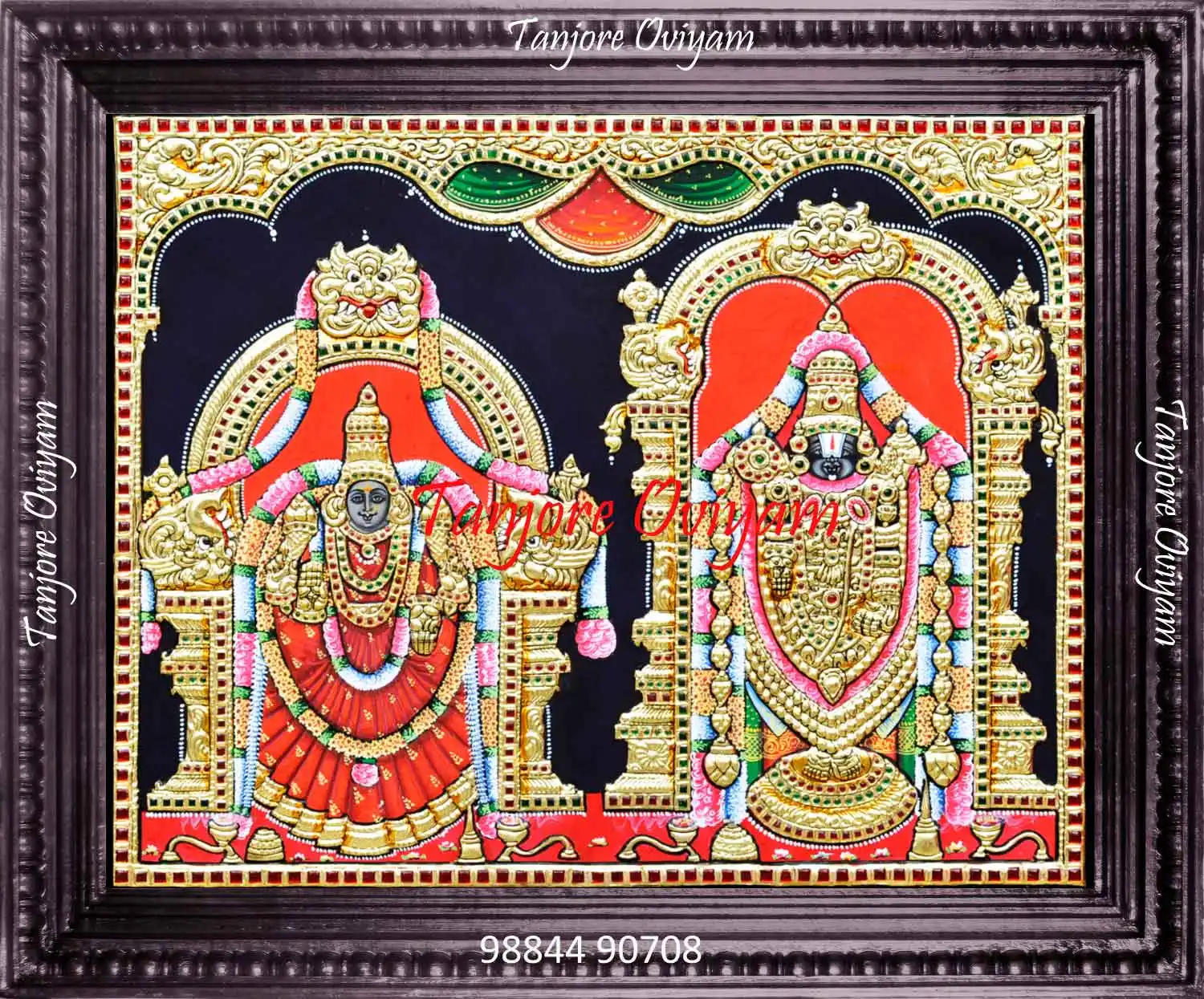 Balaji Thayar painting with gold foil, traditional arch design and classic Tanjore detailing